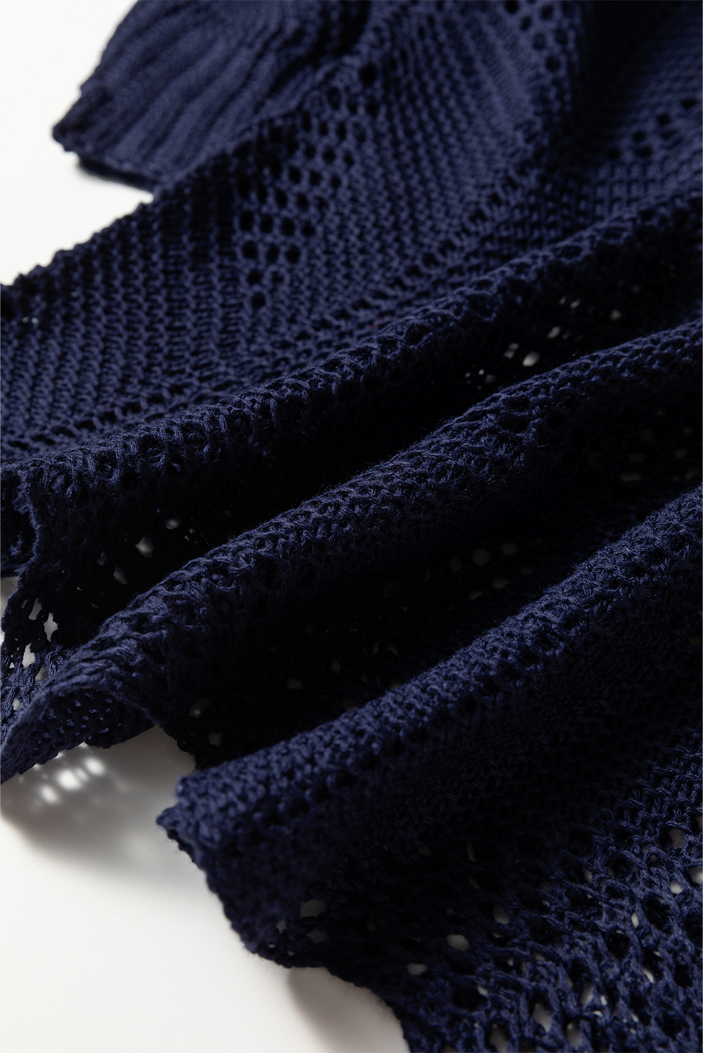 Navy Blue Hollow Out Knit 7/8 Sleeve Casual Sweater - loveforevers