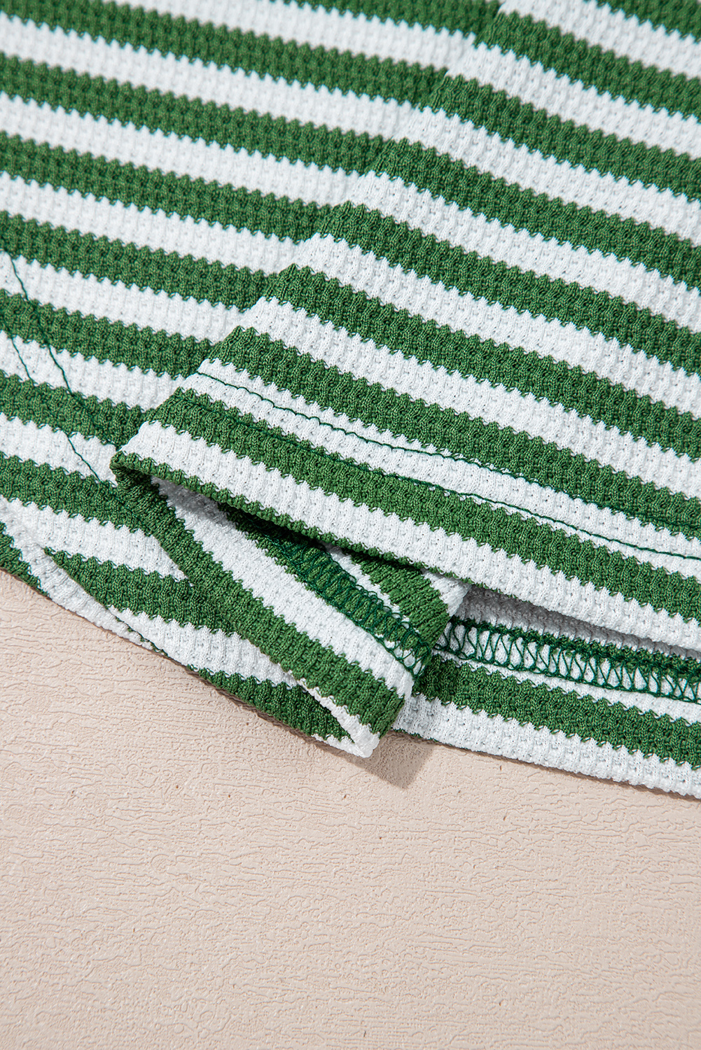 Dearlovers Green Stripe Thermal Knit Drop Shoulder Casual Top - loveforevers