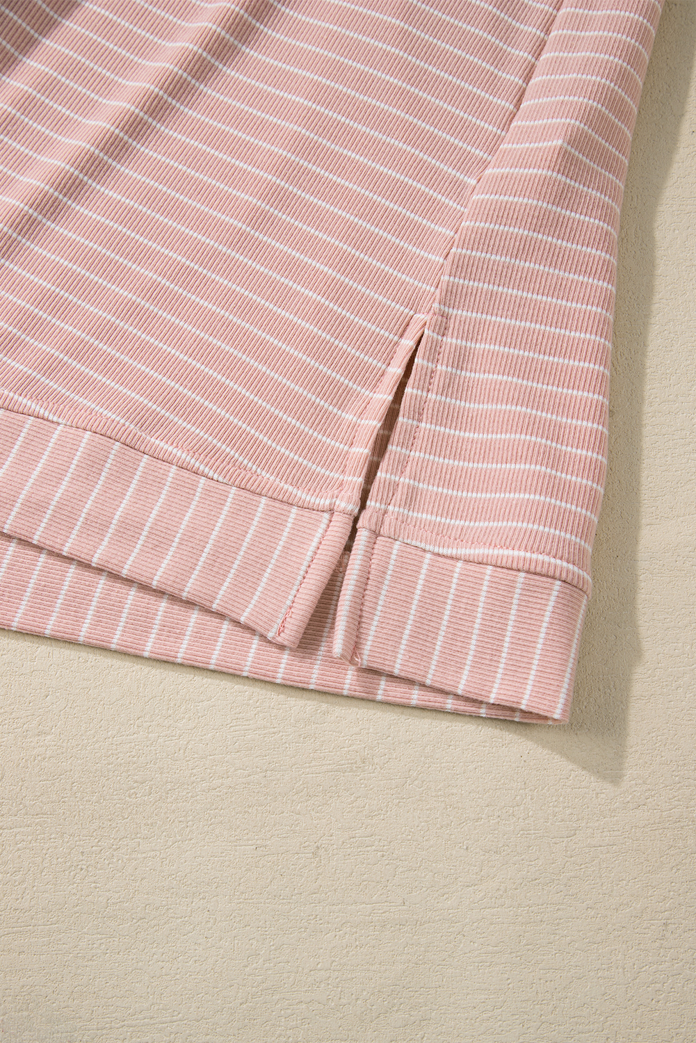 Pink Stripe Cowl Neck Side Slits Loose Fit Long Sleeve Top - loveforevers