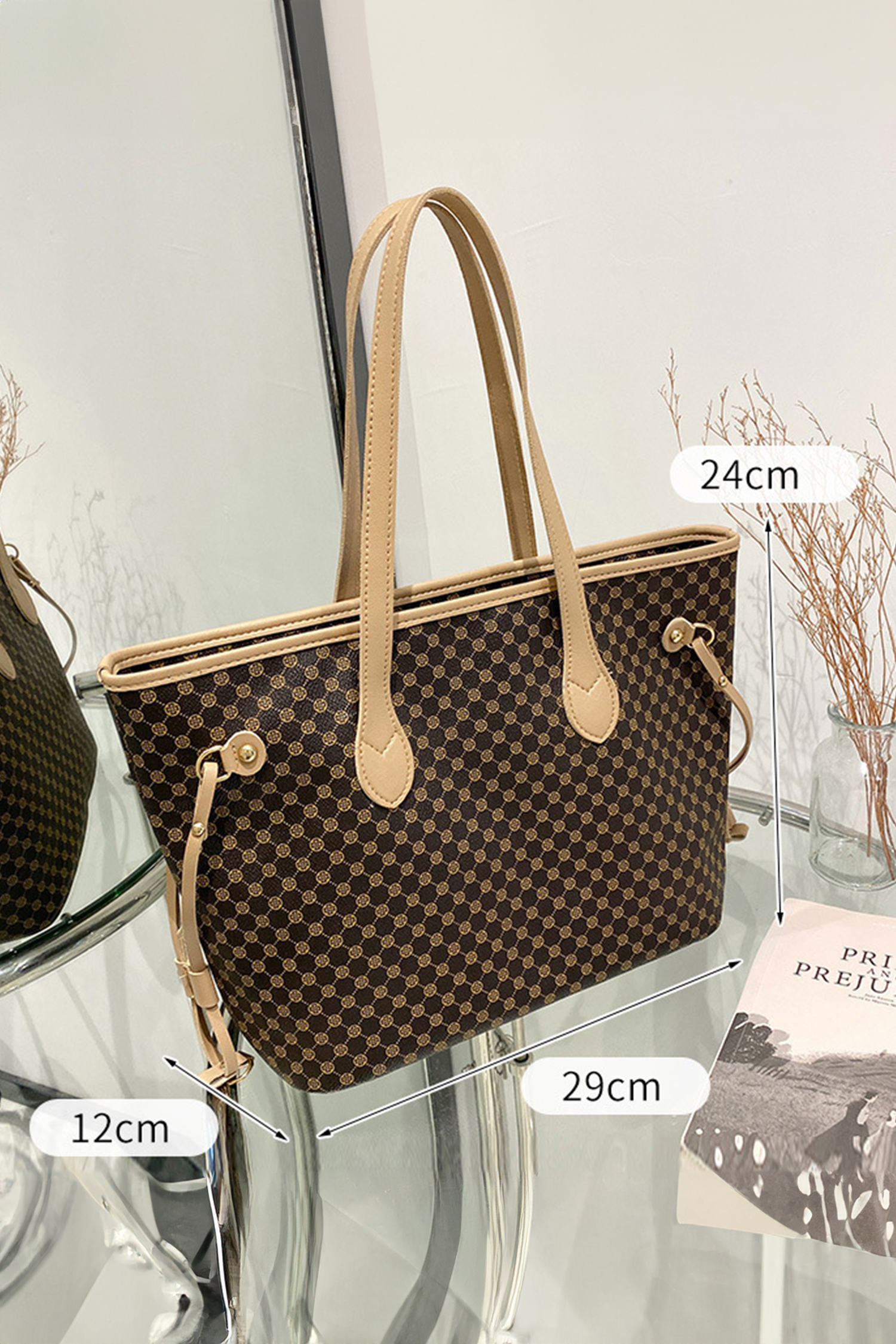 Coffee Luxury Fashion Print PU Leather Versatile One Shoulder Tote Bag - loveforevers