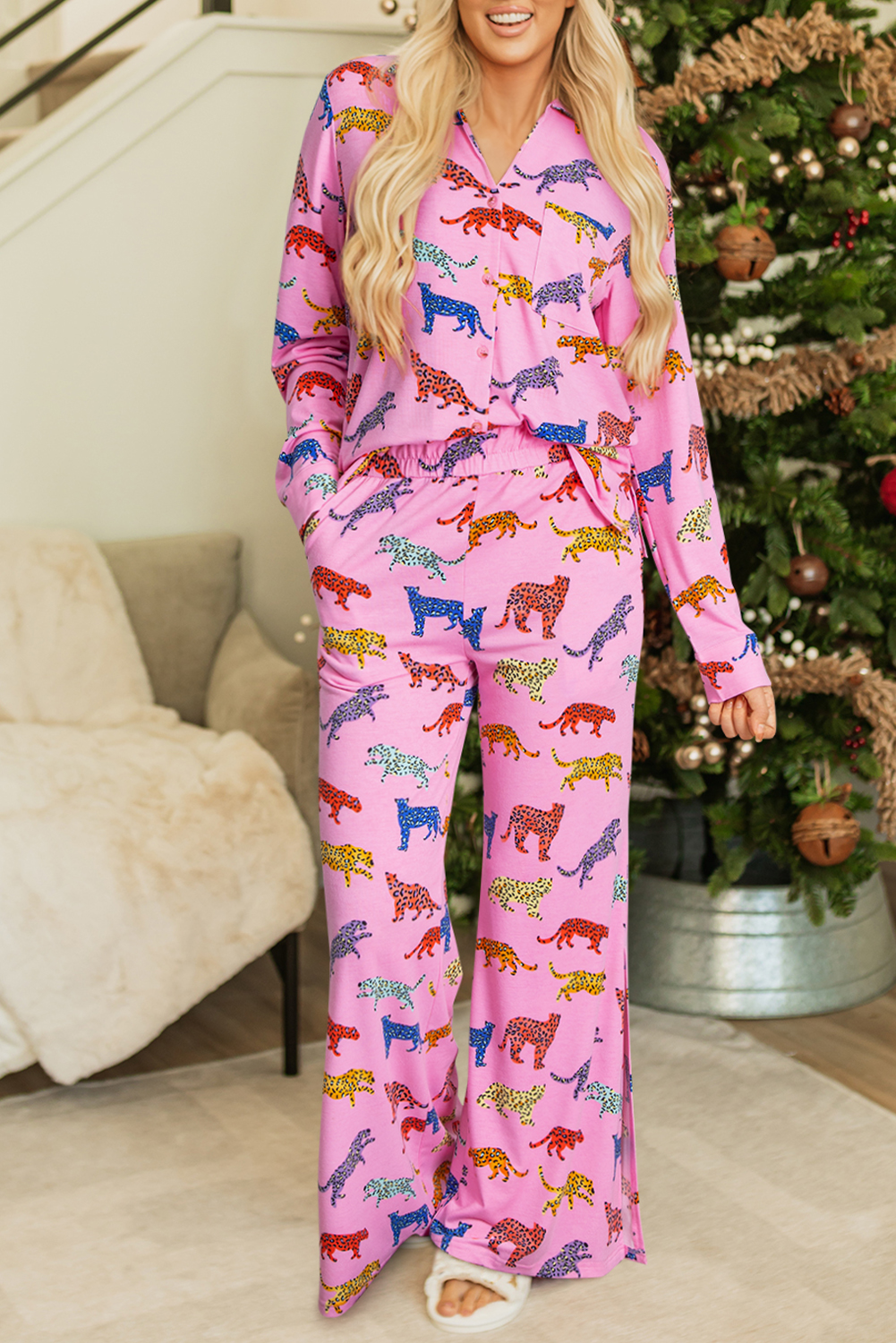 Pink Cheetah Print Shirt and Pants Pajama Set - loveforevers