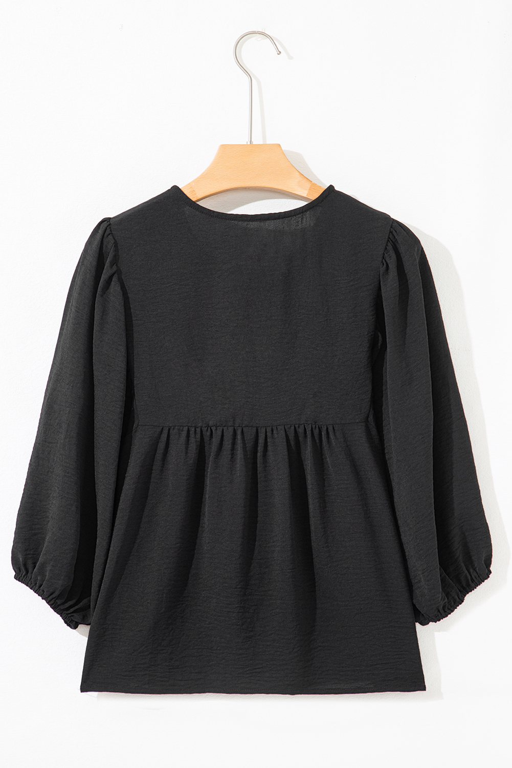 Black Bow Tie Neck 3/4 Sleeve Casual Blouse - loveforevers