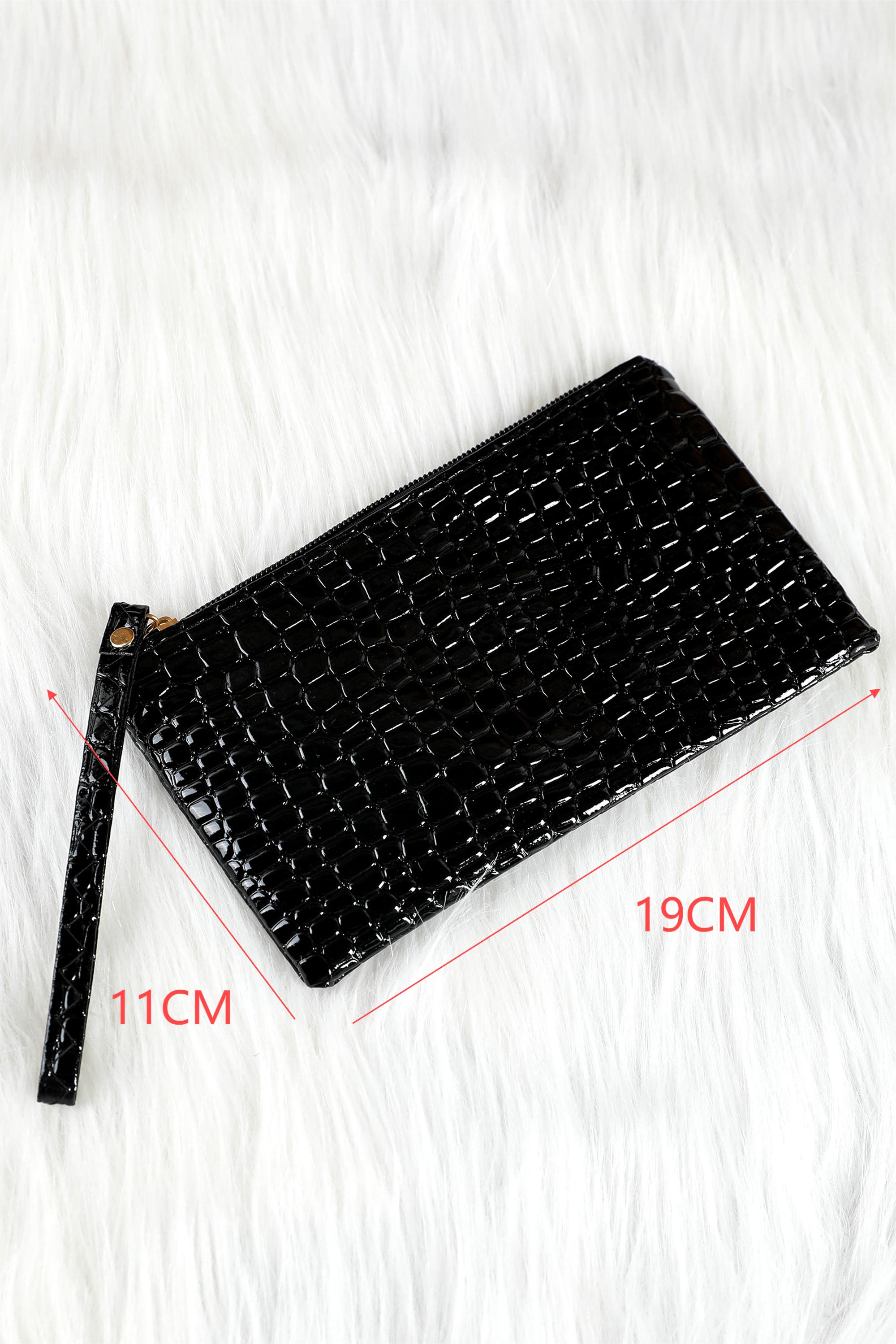 Black Crocodile Pattern Zipper Wristlet Wallet - loveforevers