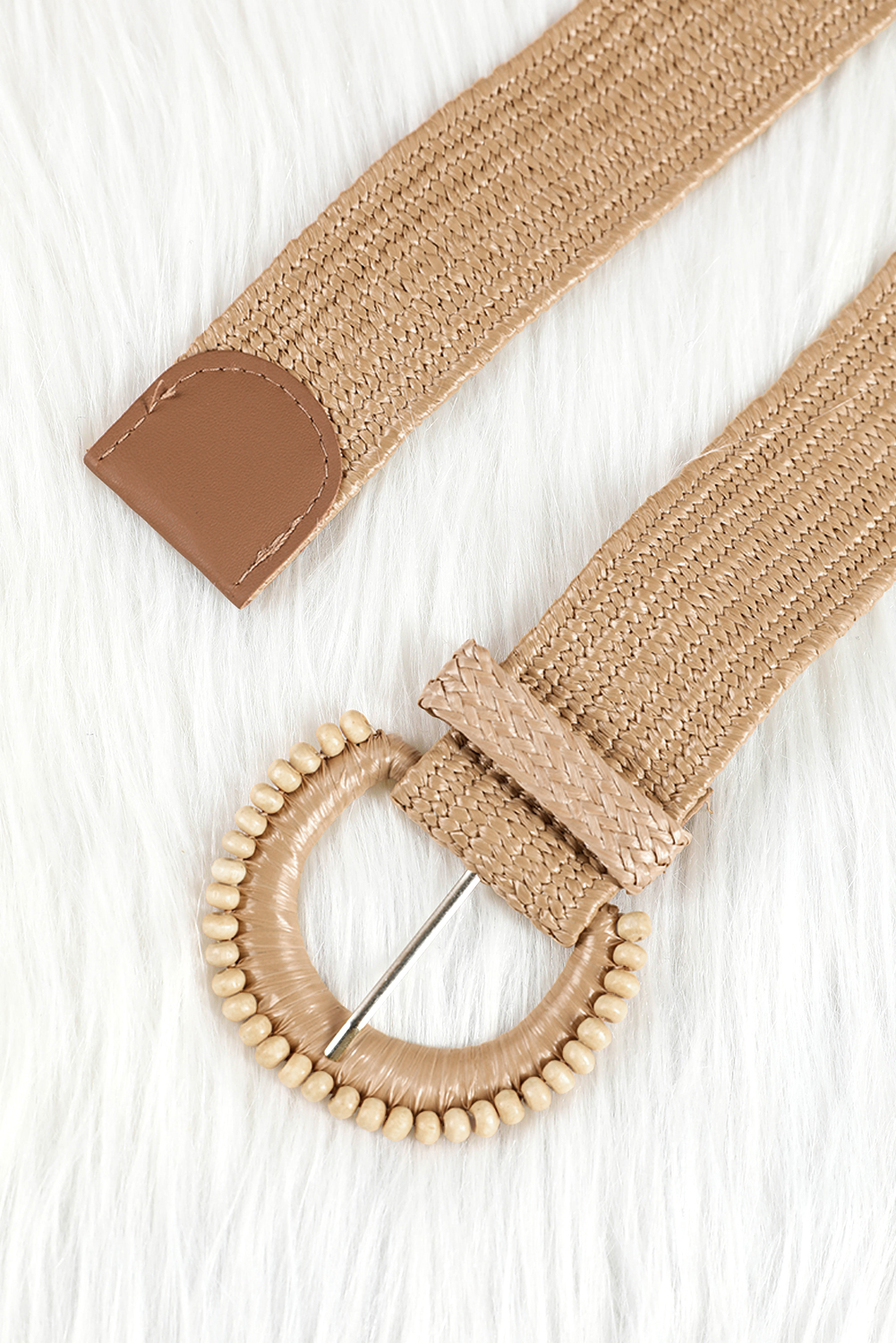 Camel Boho Beaded Straw Woven Belt - loveforevers