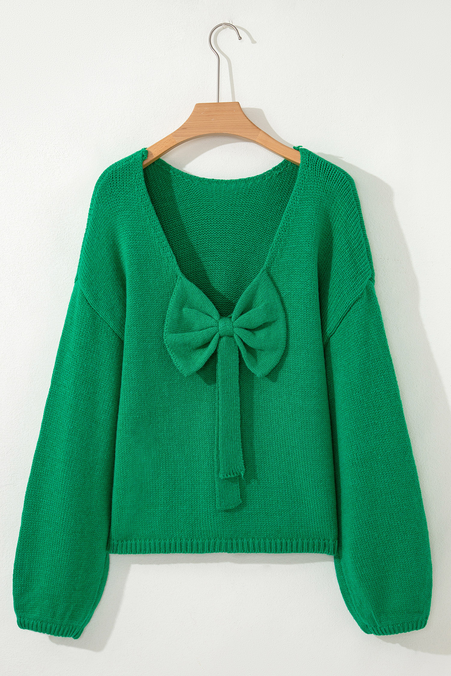 Bonbon Festive Bow Backless Bubble Sleeve Sweater - loveforevers