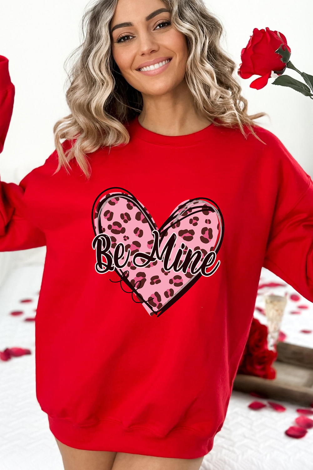 Red Be mine Leopard Heart Printed Valentines Sweatshirt - loveforevers