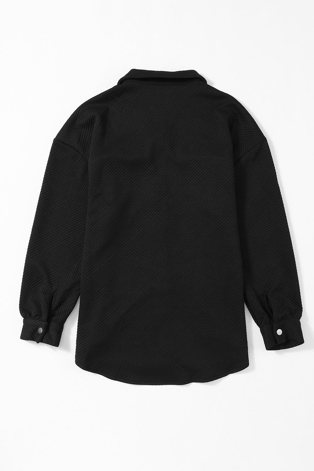 Black Solid Textured Flap Pocket Buttoned Shacket - loveforevers