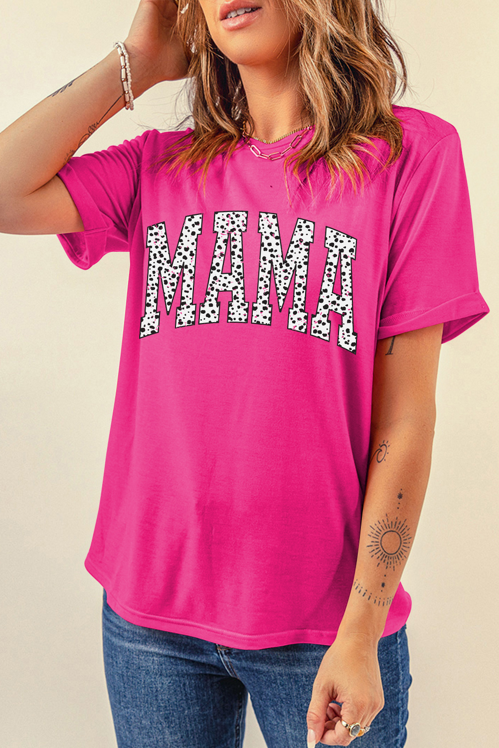Rose Red Leopard MAMA Printed Crewneck Tee - loveforevers