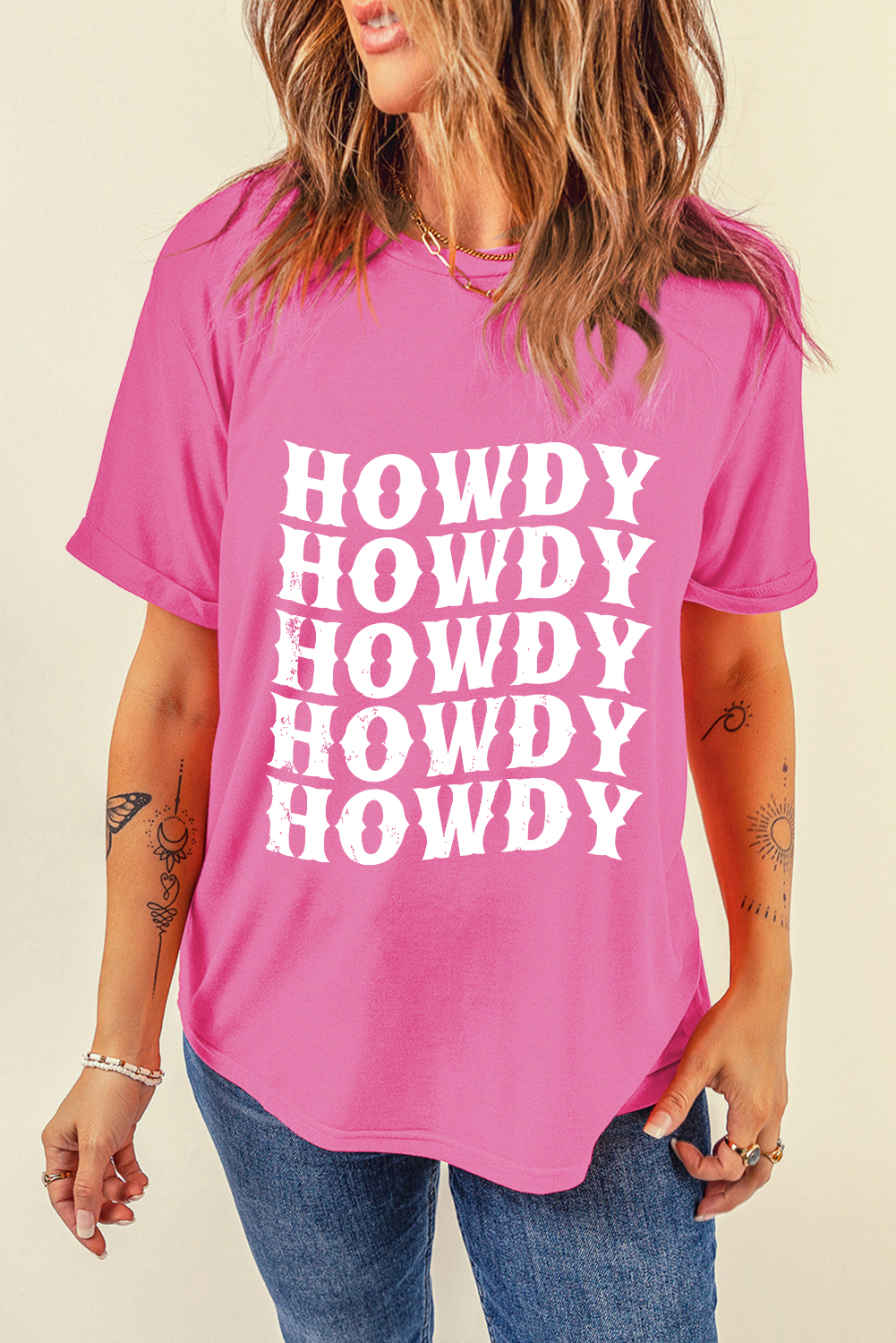 Sachet Pink HOWDY Graphic Western Crew Neck Tee - loveforevers