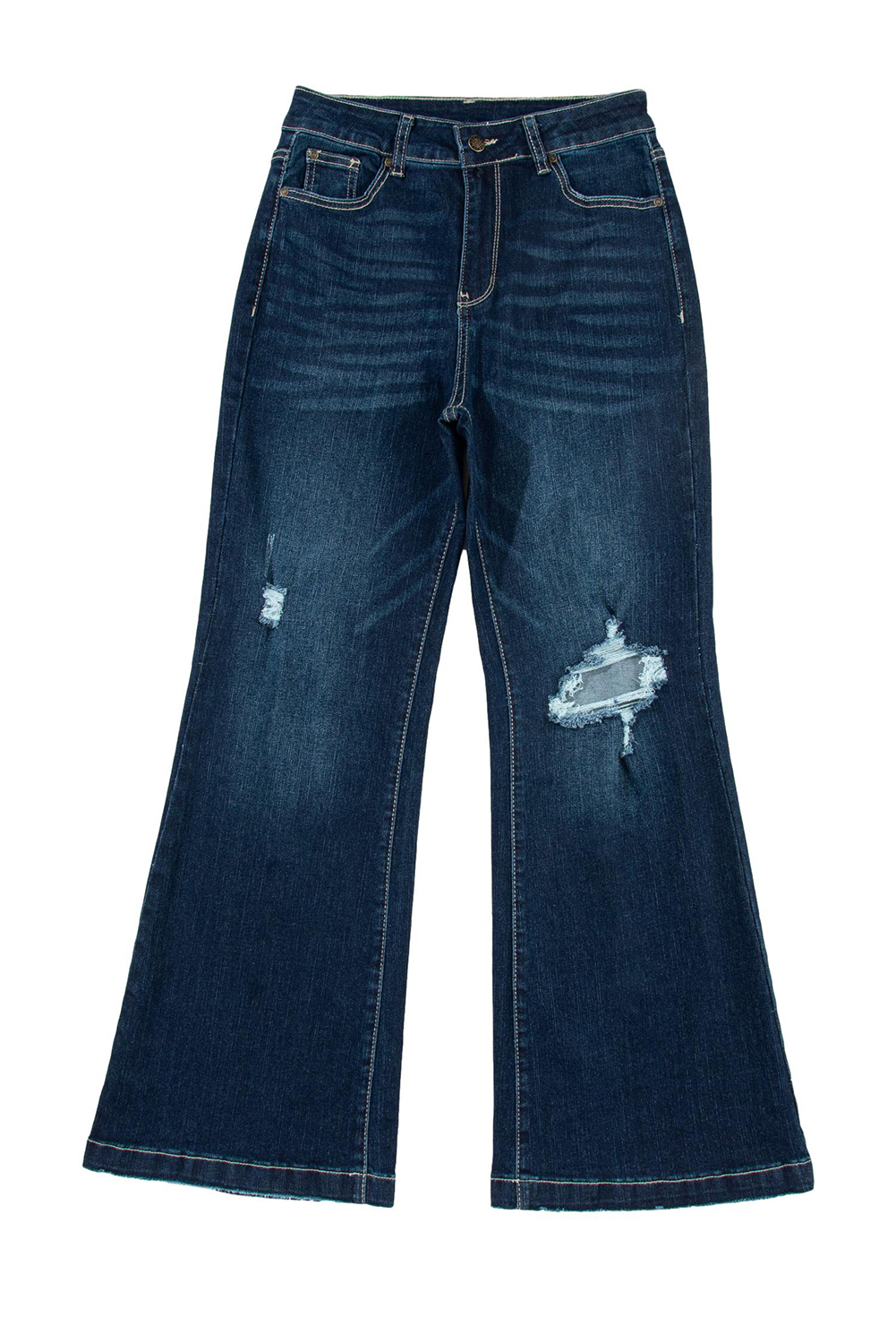 Real Teal High Rise Ripped Bell Bottom Jeans - loveforevers