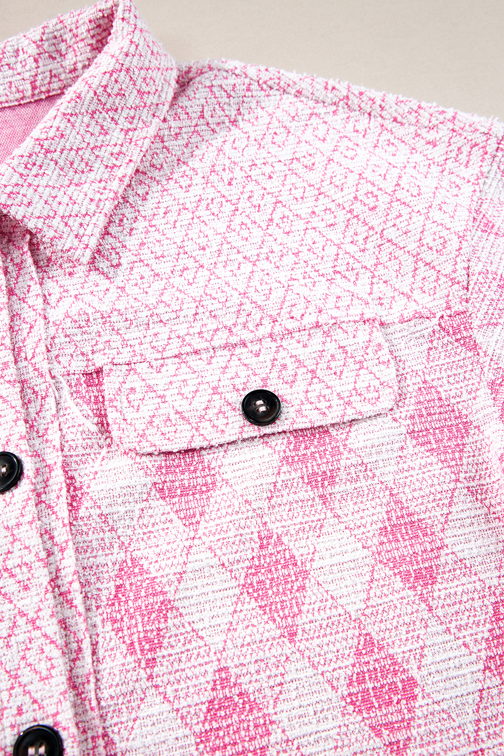 Delicacy Geometric Print Textured Flap Detail Shacket with Pocket - loveforevers