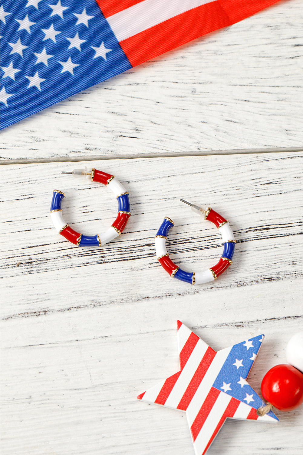 Dark Blue Independence Day Enamel C-shape Stud Earrings - loveforevers