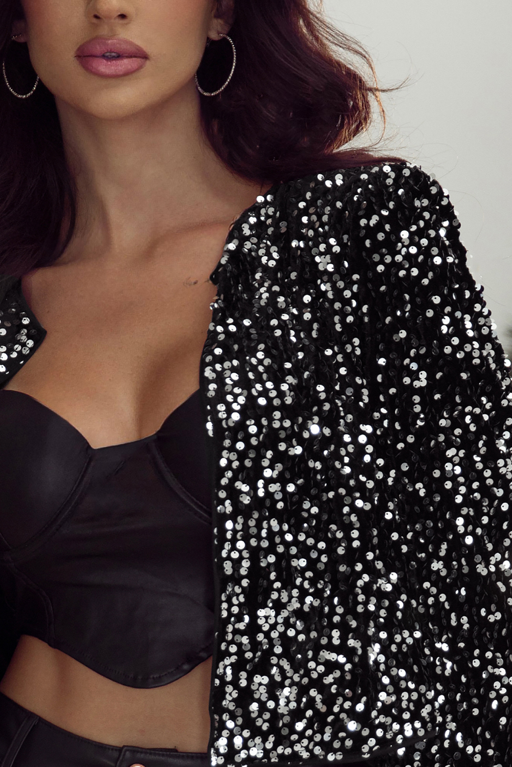 Golden Fleece Sequined Open Front Cropped Jacket - loveforevers