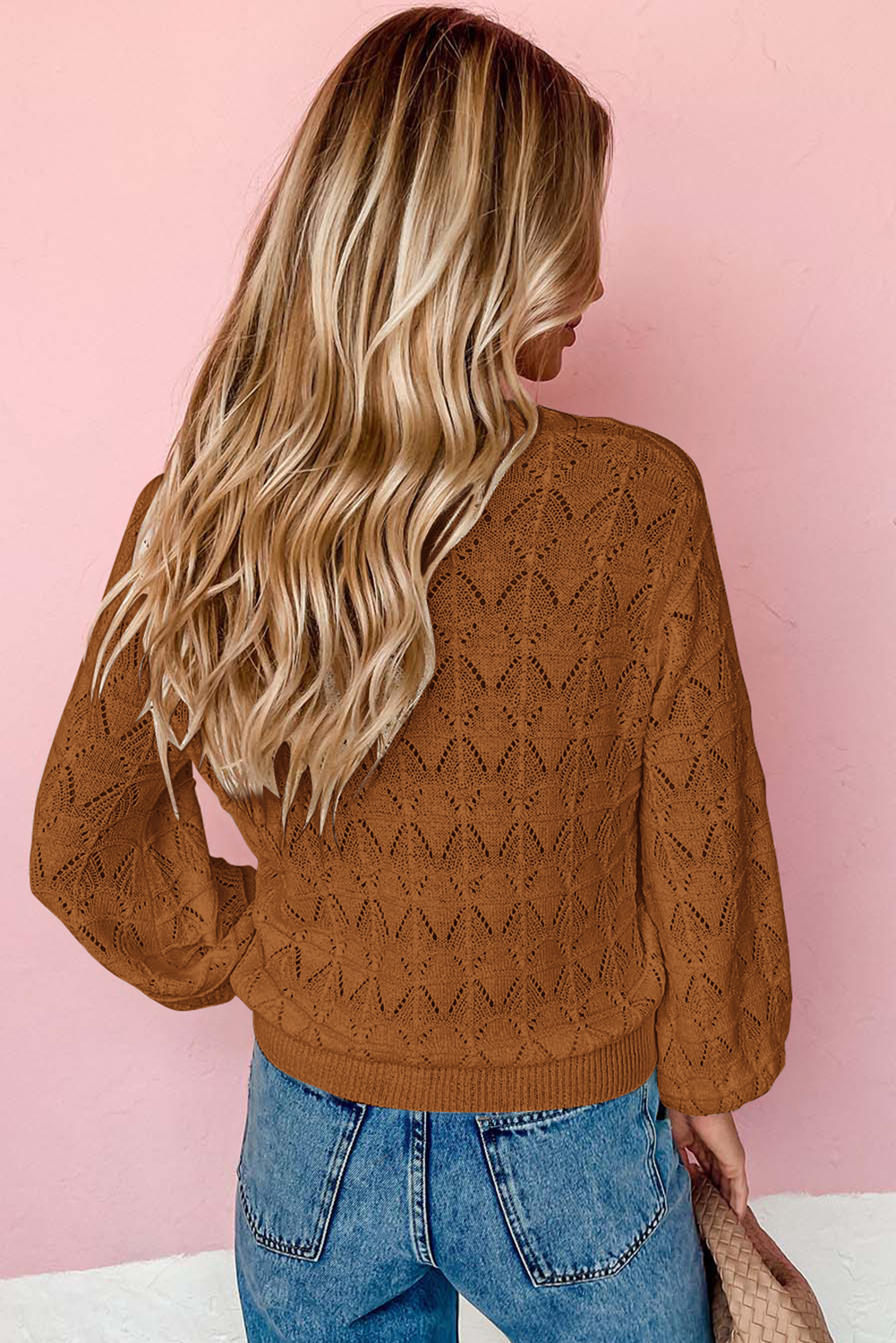Fiery Red Lightweight Buttoned Front Crochet Cardigan - loveforevers
