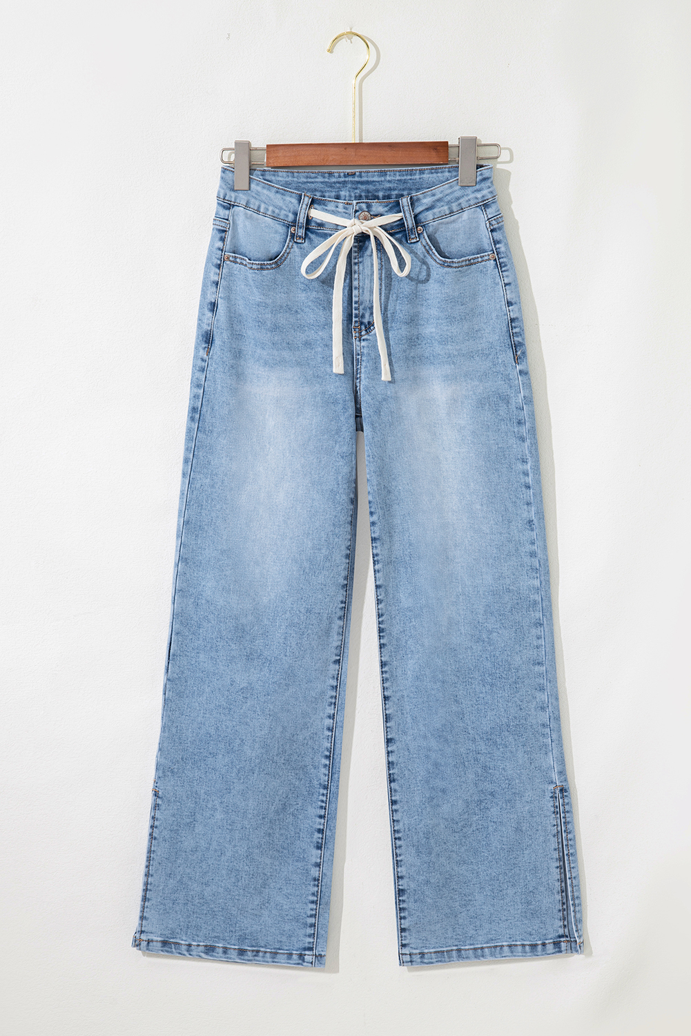 Myosotis Slit Leg High Rise Drawstring Casual Jeans - loveforevers