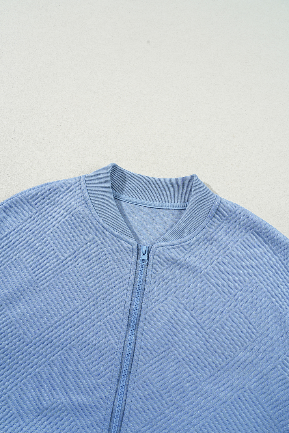 Myosotis Solid Textured Stand Neck Zipper Bomber Jacket - loveforevers