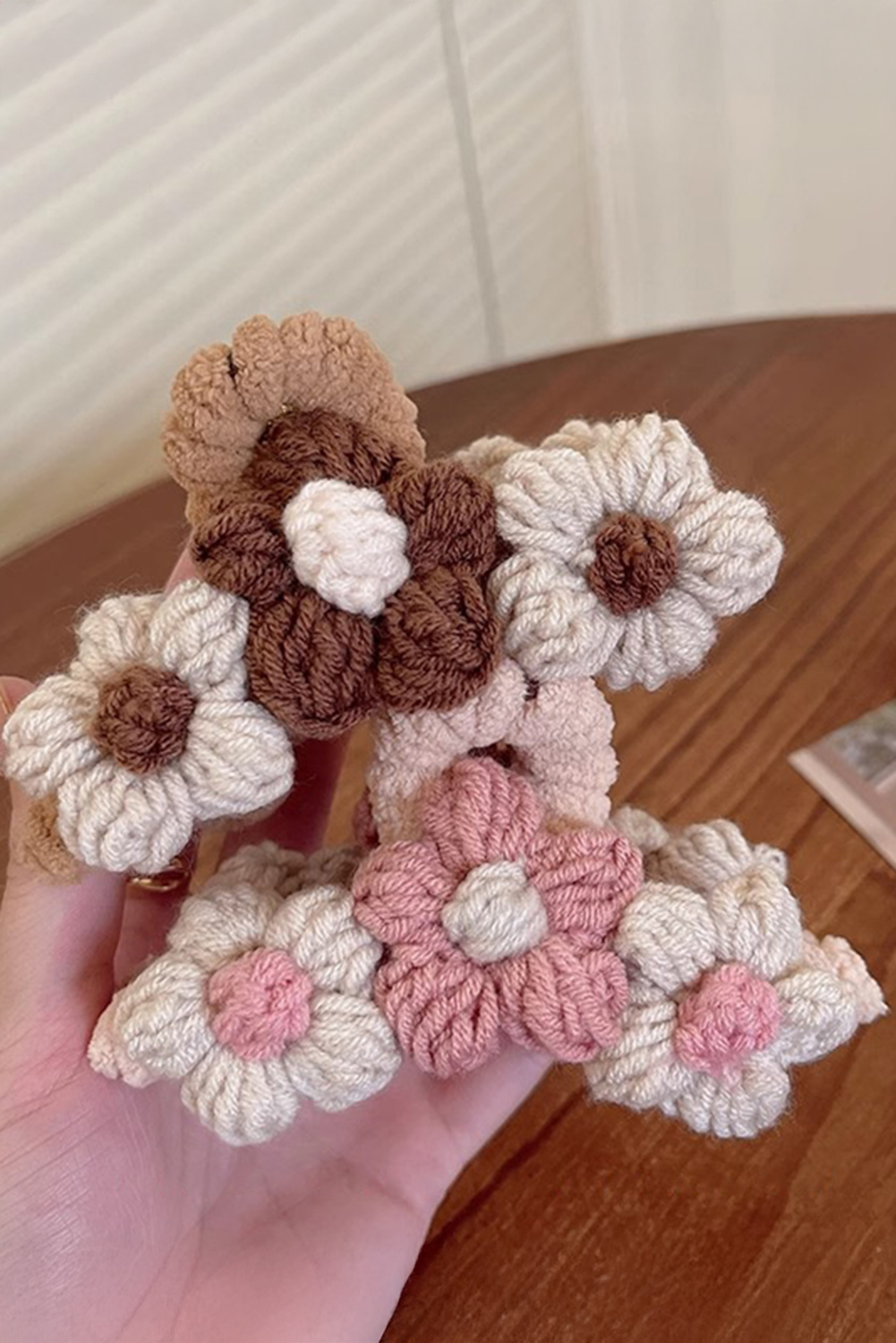Pink Flower Crochet Cover Large Hair Claw Clip - loveforevers