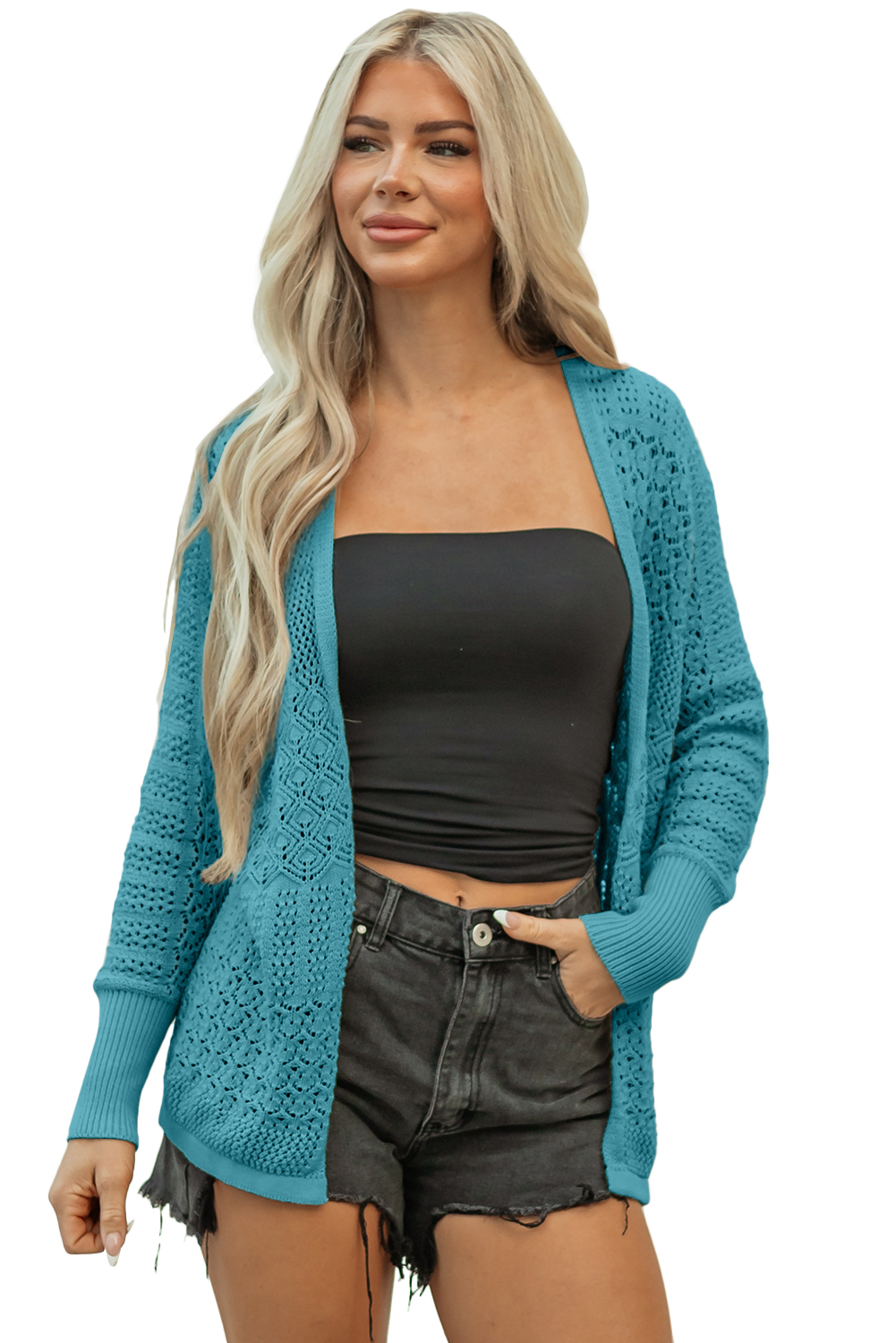 Redwood Burl Mixed Pattern Knitted Open Front Plus Cardigan - loveforevers