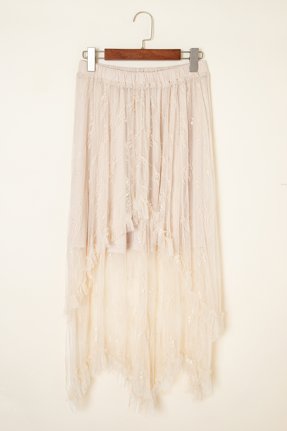 Apricot Lace Cascading Tiered High Waist Maxi Skirt - loveforevers