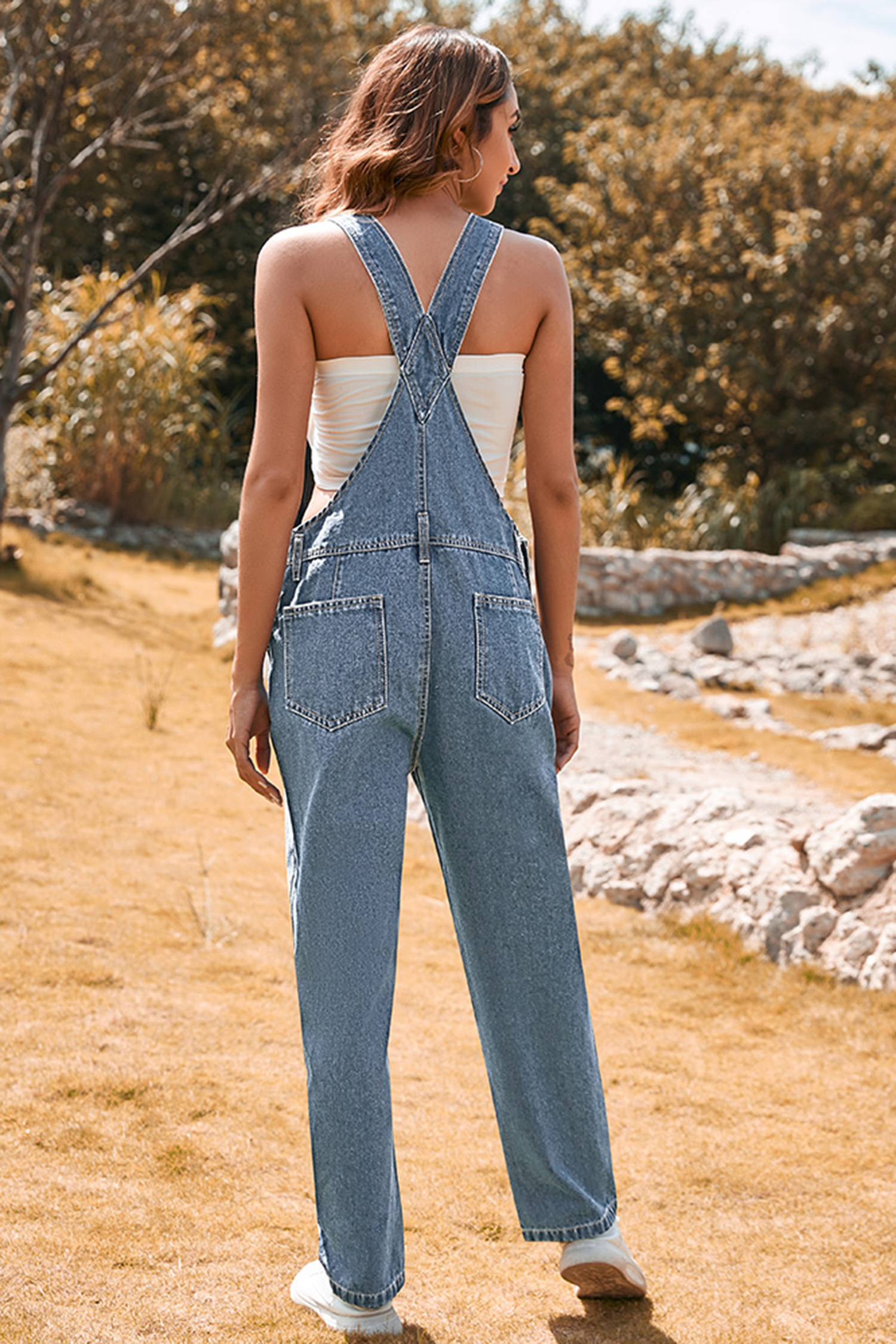 Light Blue Retro Bib Pocket Buckle Straps Casual Denim Jumpsuit - loveforevers
