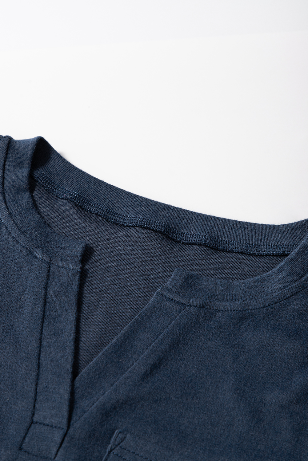 Dirty blue Notch V Neck Pocket Patched Long Sleeve T Shirt - loveforevers