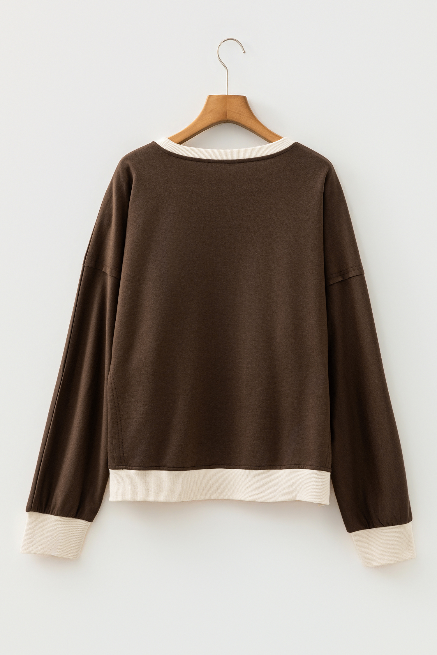 Beige Raw Edge Flower Patch Drop Shoulder Casual Top - loveforevers