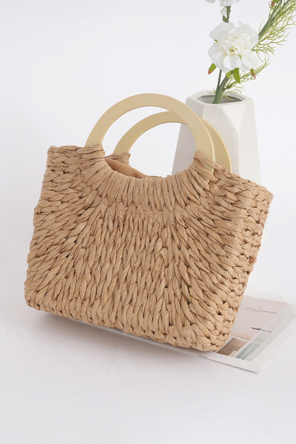 Camel Retro Straw Woven Handle Bag - loveforevers