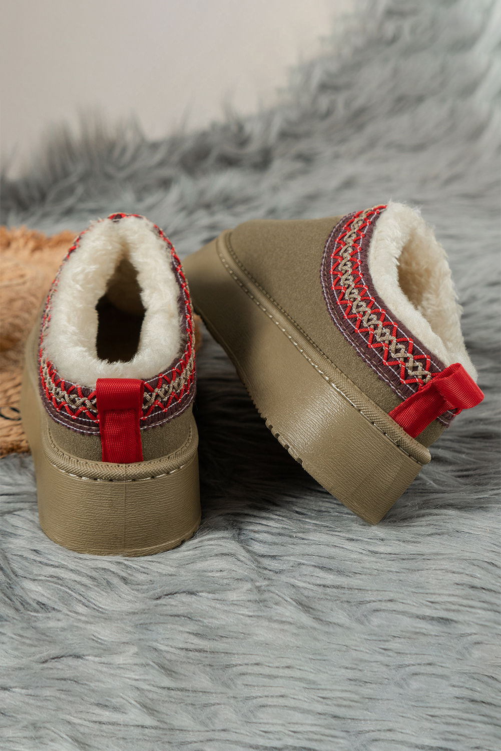 Chestnut Contrast Print Suede Plush Lined Snow Boots - loveforevers