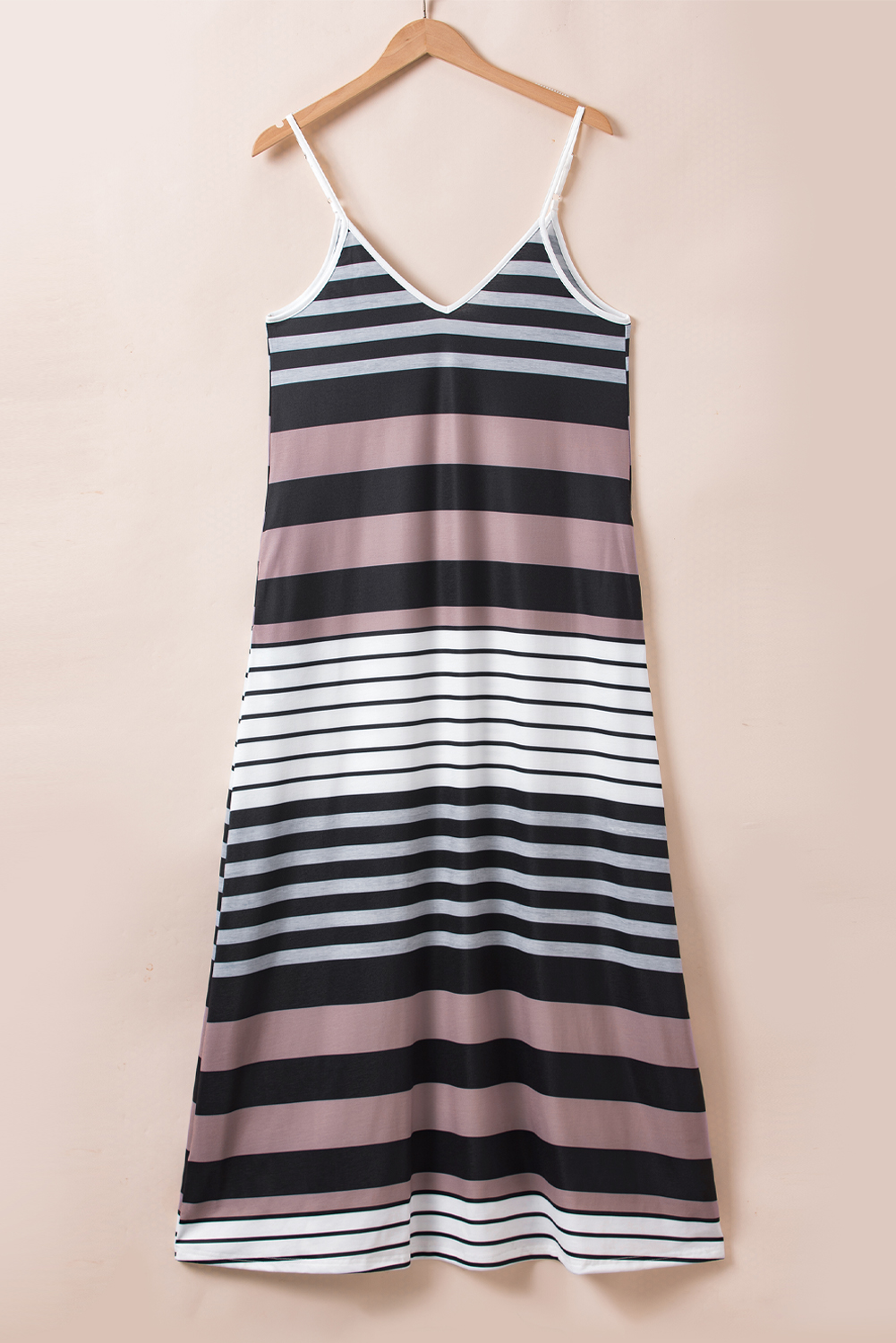 Multicolour Mixed Stripes Spaghetti Straps V Neck Maxi Dress - loveforevers