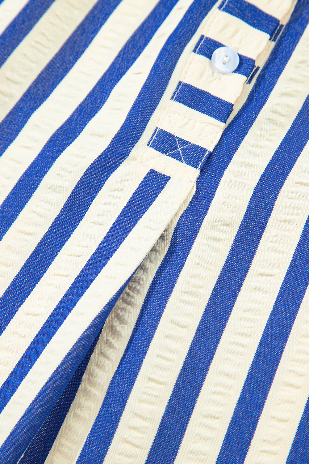 Blue Stripe Collared Half Button Side Pockets Loose Fit Mini Dress - loveforevers