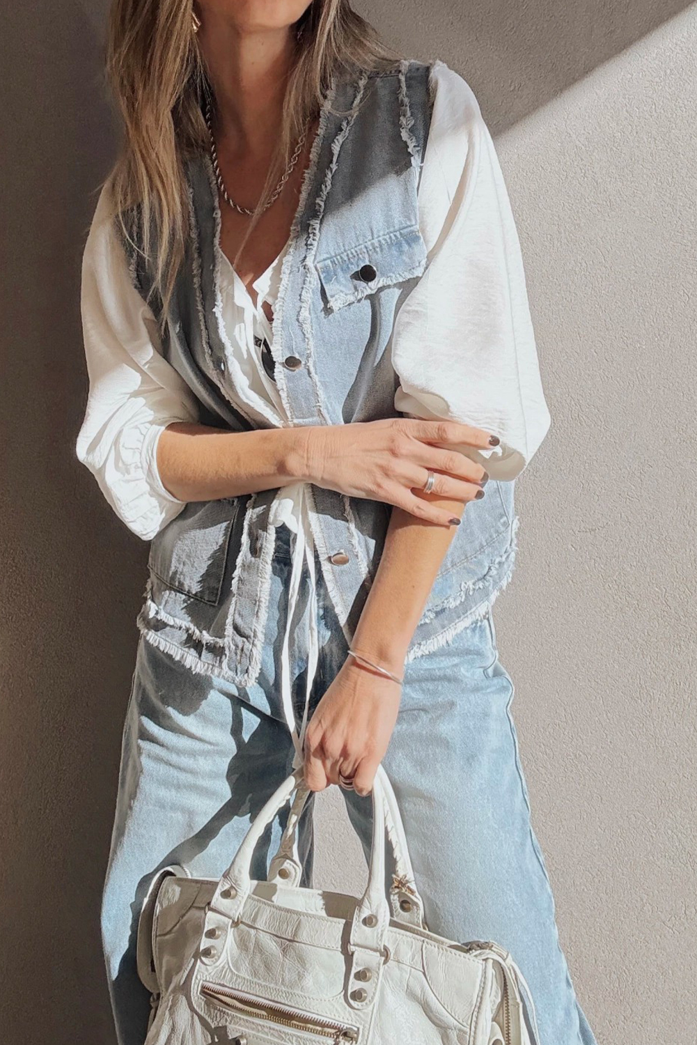 Beau Blue Frayed Edge Flap Pockets Denim Vest Jacket - loveforevers