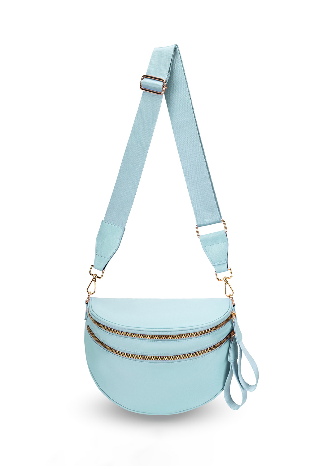Light Grey Double Zip Crescent Shape Adjustable Sling Bag - loveforevers