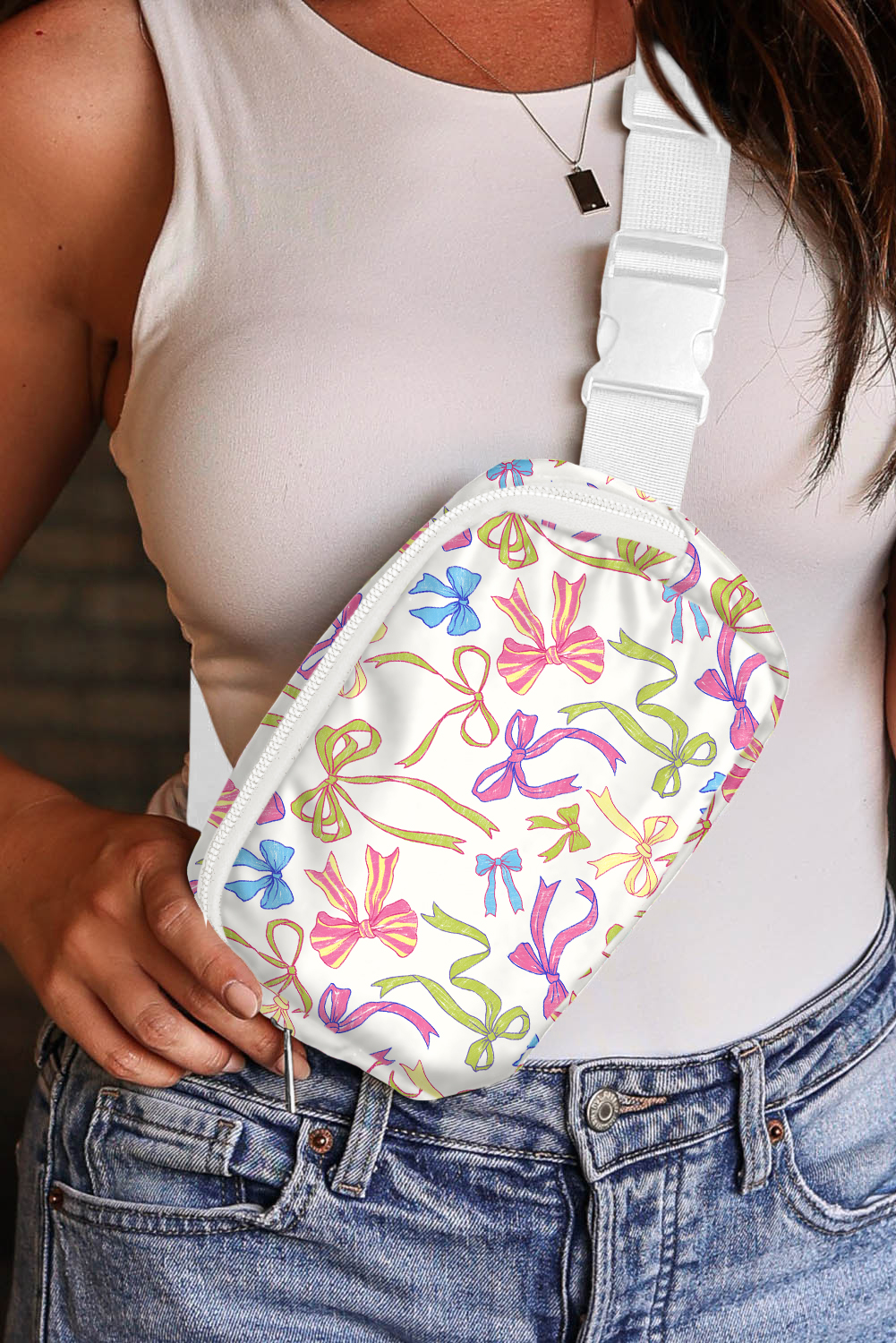 White Pretty Bow Printed Crossbody Bag - loveforevers