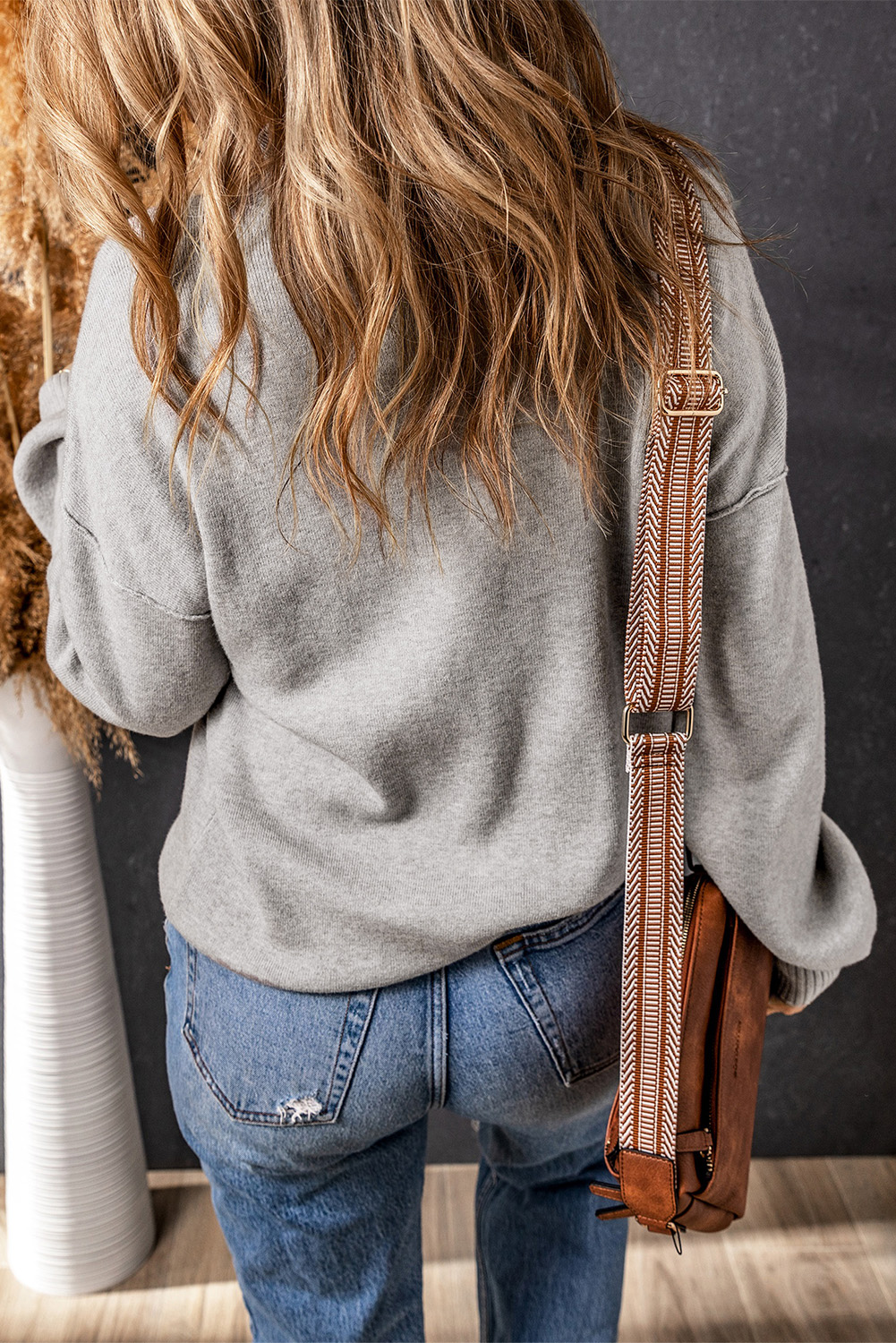Gray Turtleneck Drop Shoulder Bubble Sleeve Knit Sweater - loveforevers