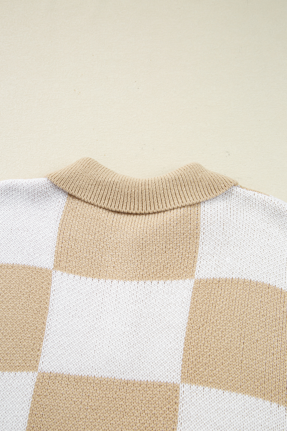 Mist Green Checkered Pattern Polo Collar Loose Sweater - loveforevers