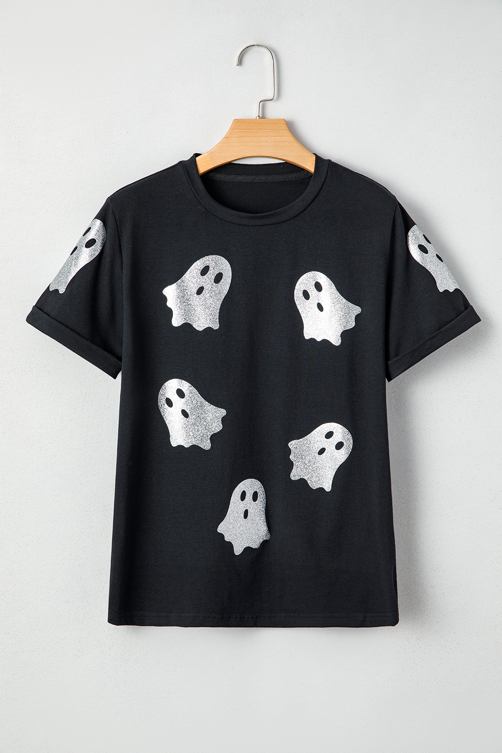 Wisteria Glitter Trim Chenille Ghost Patched Halloween Graphic Tee - loveforevers