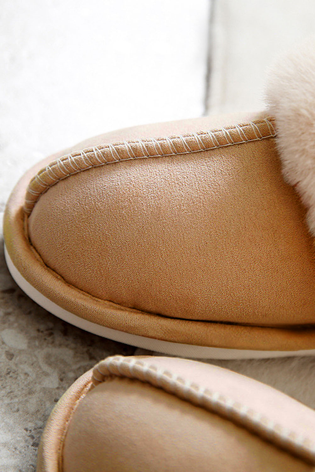 Khaki Cut and Sew Faux Suede Plush Lined Slippers - loveforevers