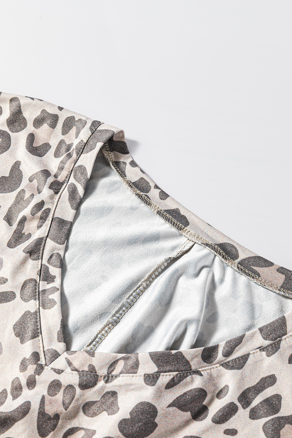 Gray Leopard Print V Neck Loose Fit Mini Dress - loveforevers