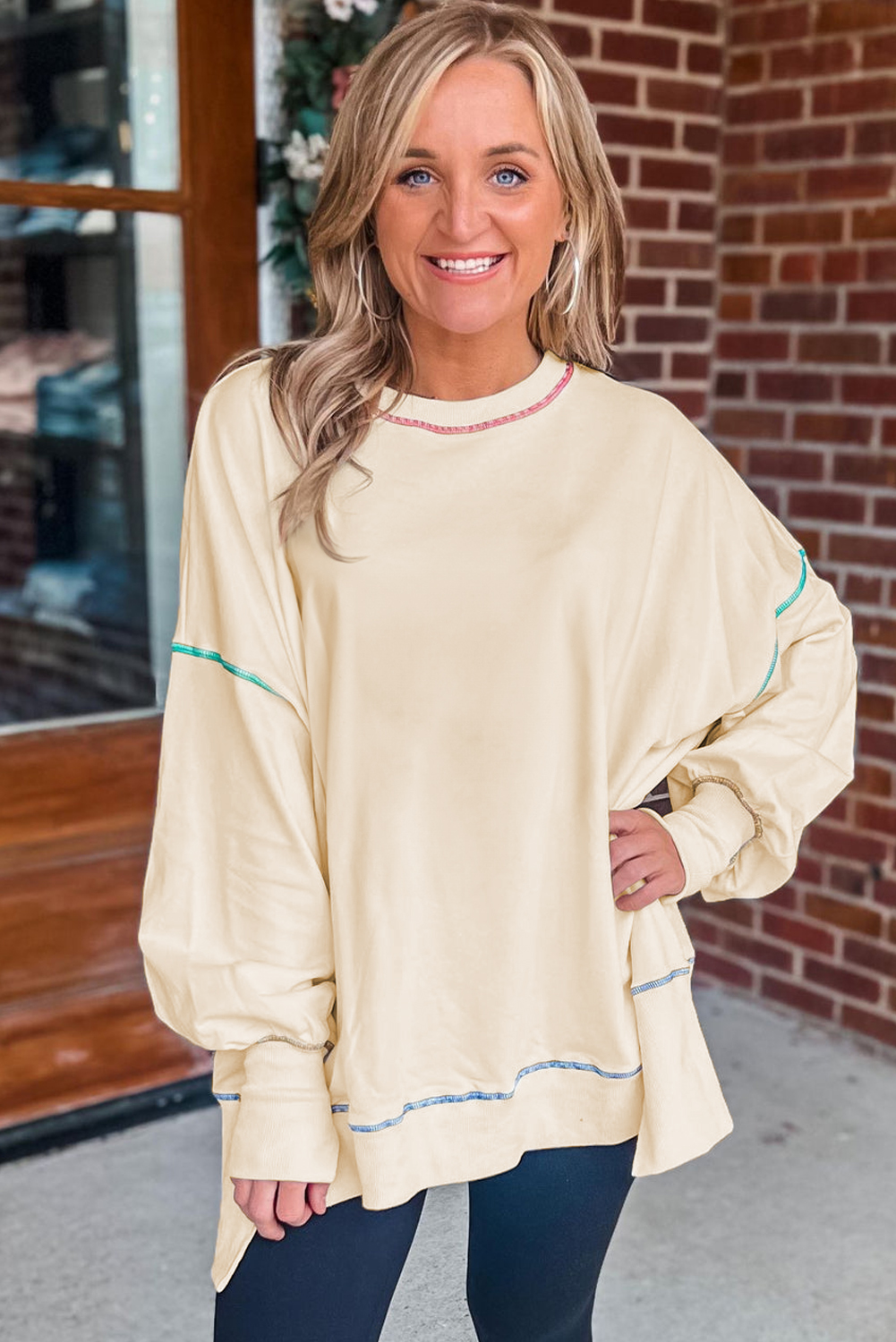 Contrast Stitching Split Baggy Sweatshirt - loveforevers