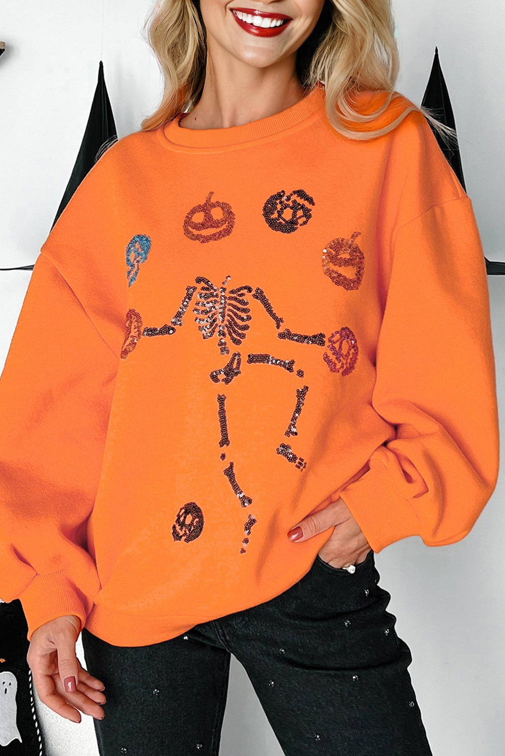 Carrot Dancing Critters Sequin Halloween Crewneck Sweatshirt - loveforevers