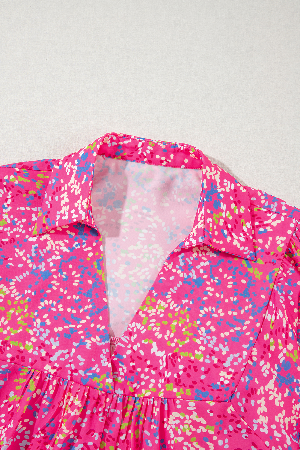 Bonbon Abstract Print Collared V Neck Babydoll Blouse - loveforevers