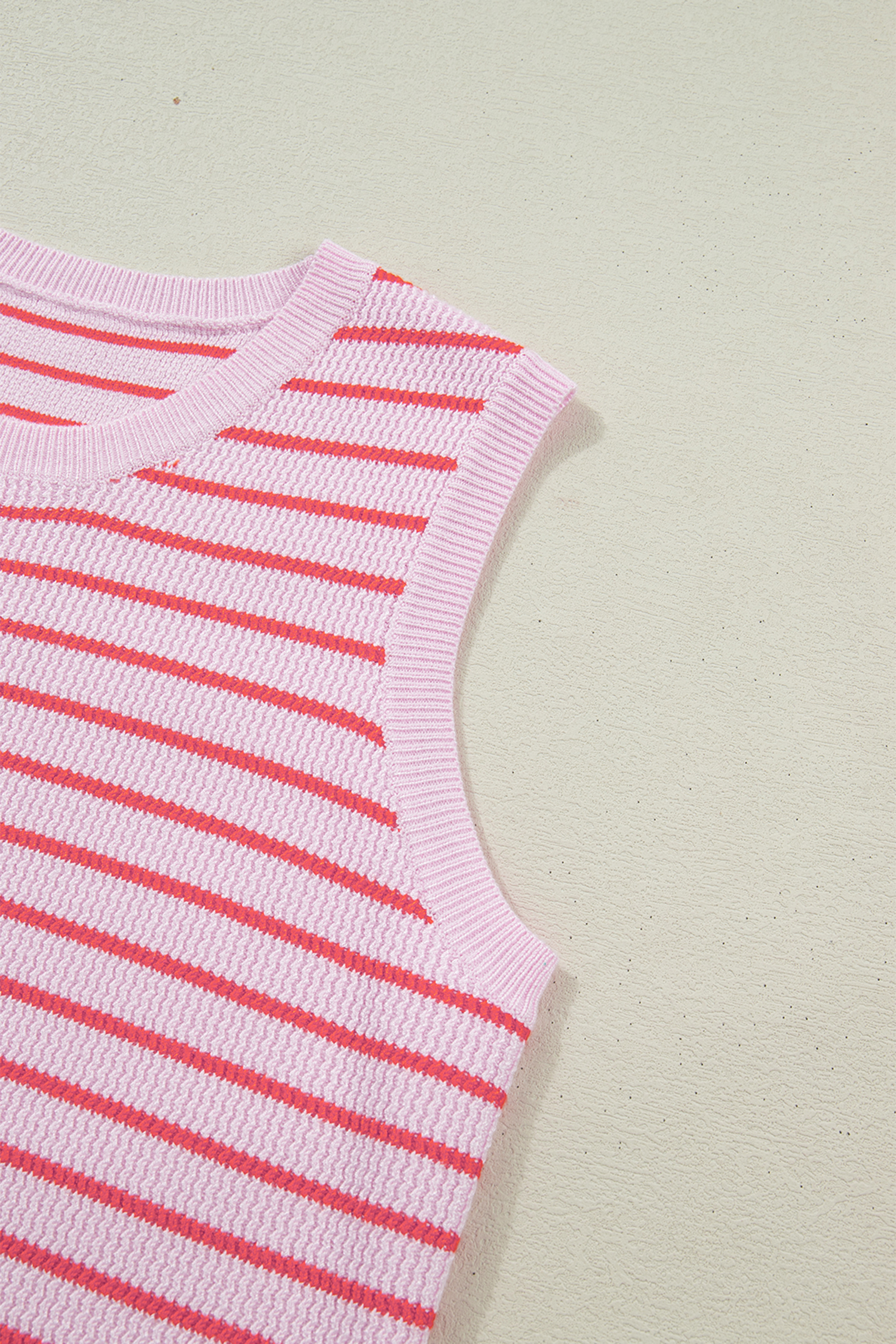 Pink Stripe Textured Knit Sleeveless Casual Sweater Top - loveforevers