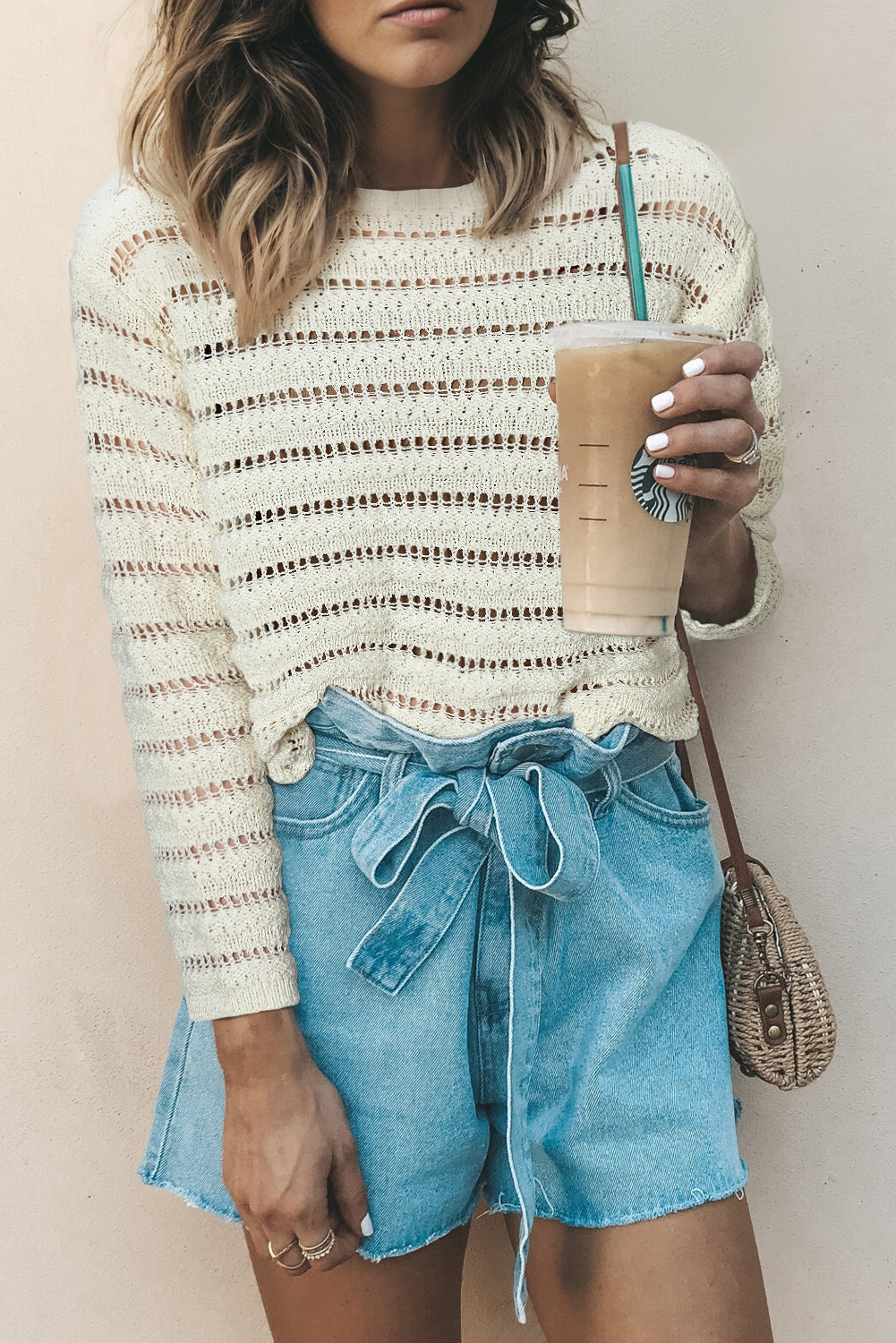 White Hollow Out Knit Round Neck Sweater - loveforevers