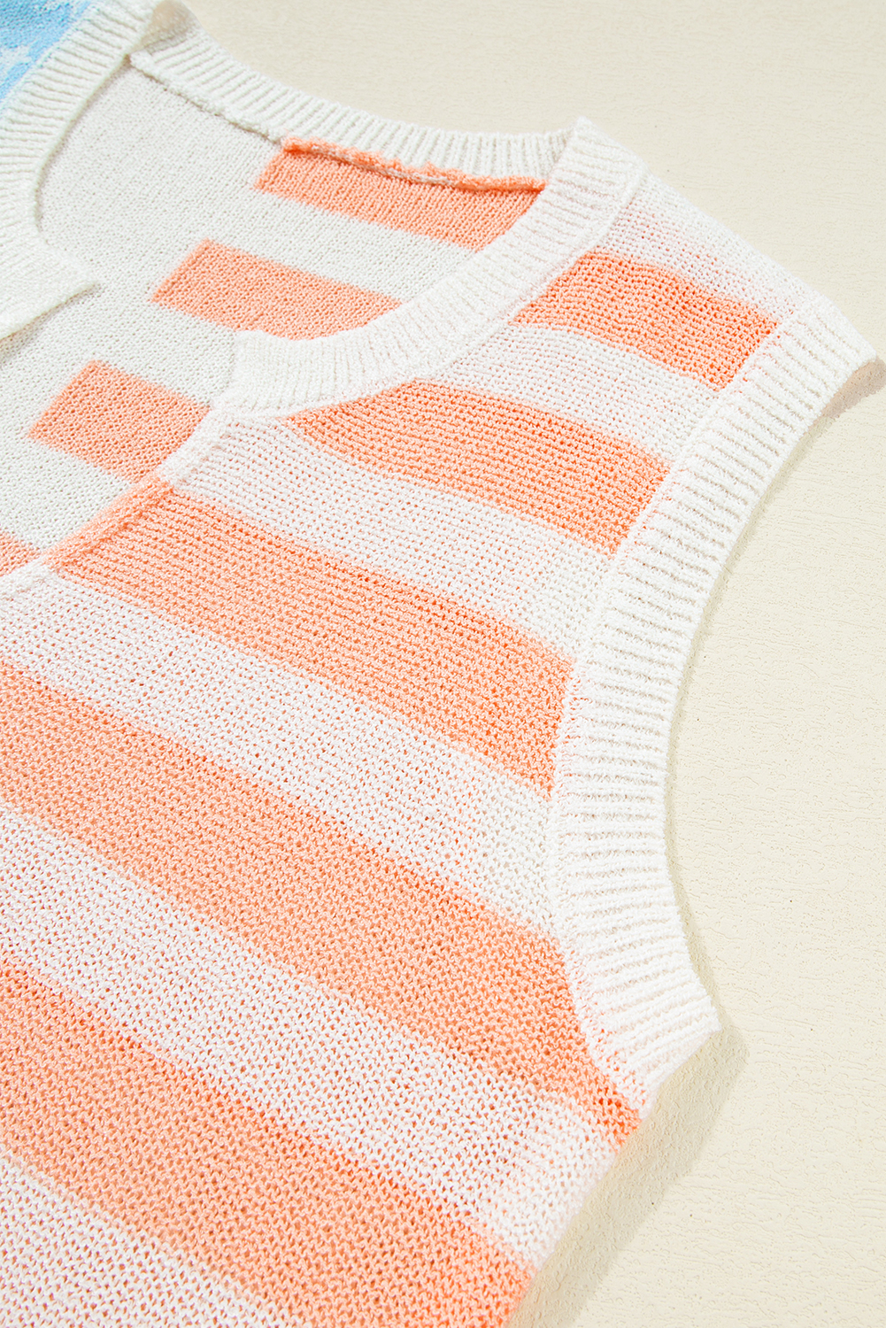 Beige USA Flag Notched Neckline Loose Sweater Vest - loveforevers