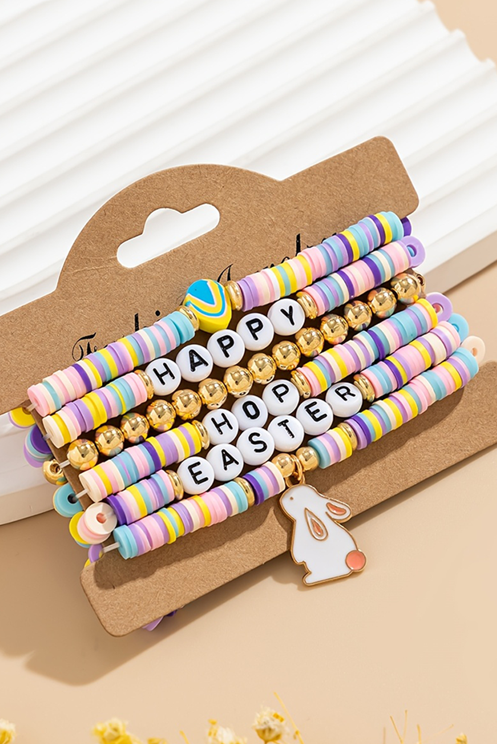 Gold Happy Easter Letter Beaded Elastic Multi Layer Bracelet - loveforevers
