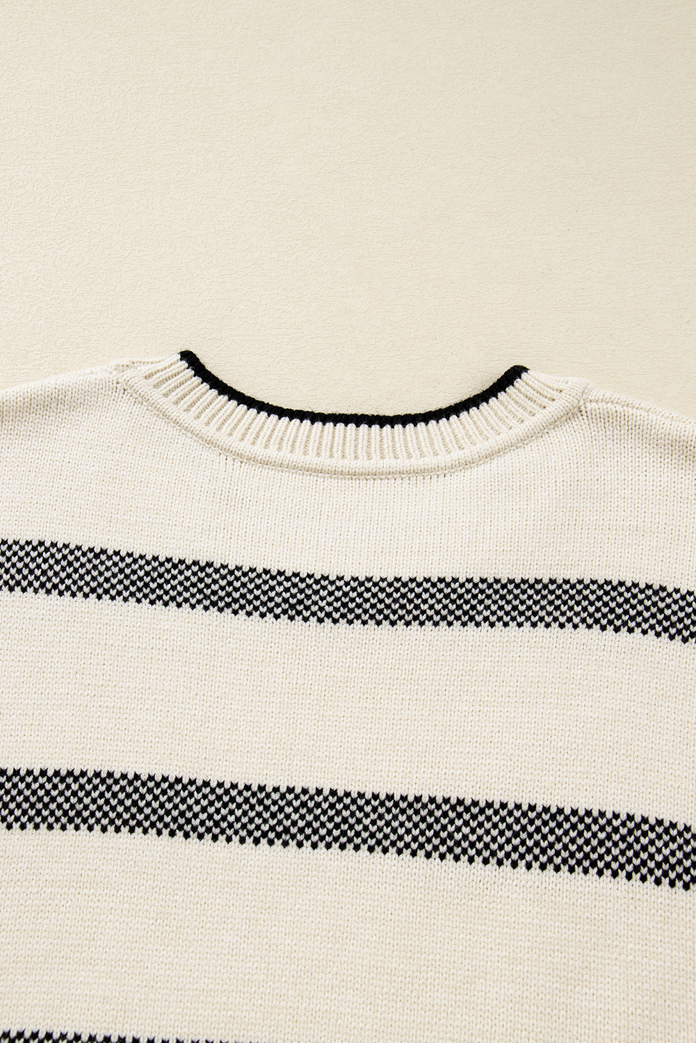 Apricot Stripe Wide Sleeve Drop Shoulder Crew Neck Plus Sweater - loveforevers