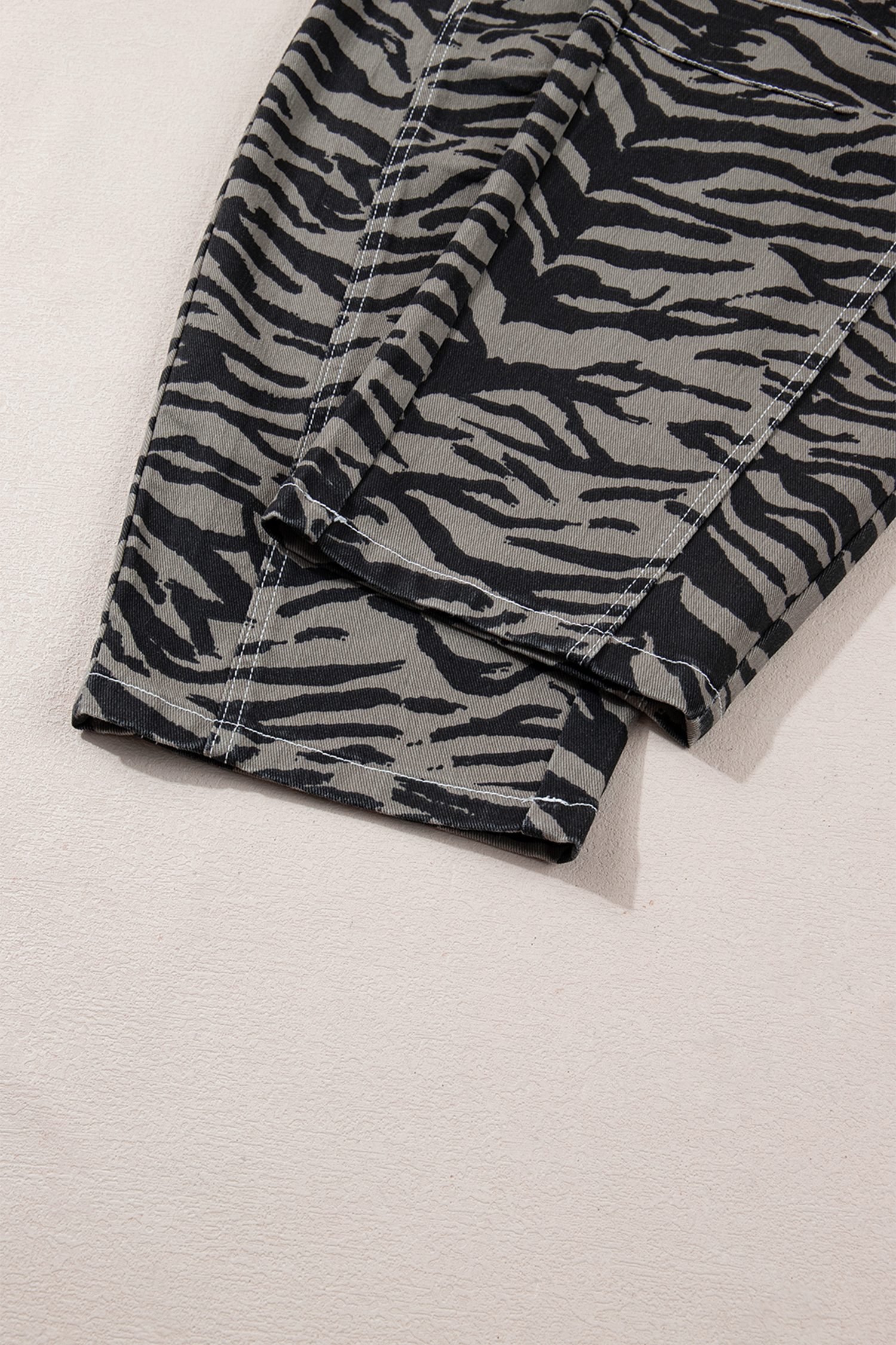 Gray Zebra Stripe Printed Wide Leg Jeans - loveforevers