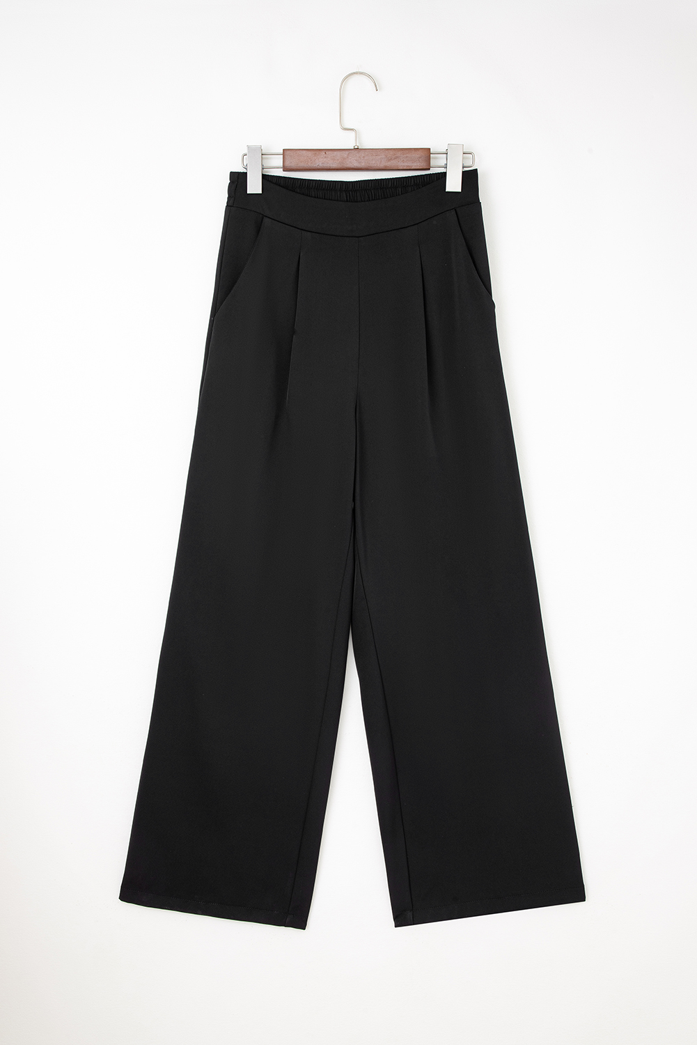 Fiery Red Pleated Detail Pull On High Elastic Waist Loose Straight Pants - loveforevers