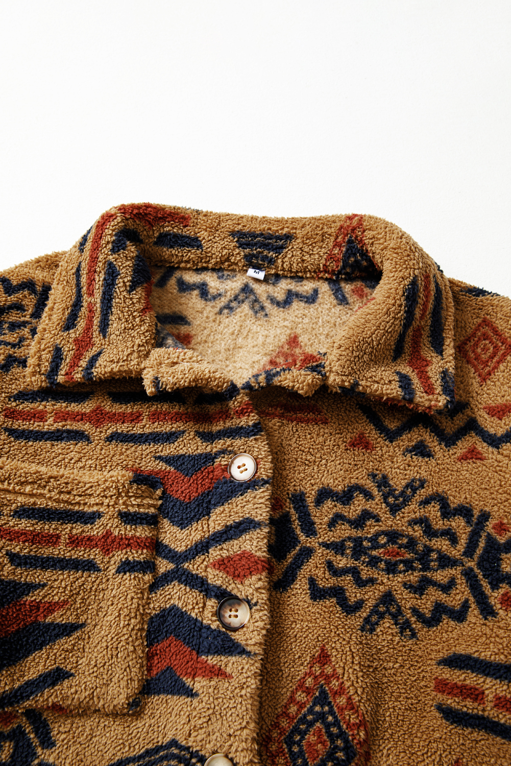 Khaki Western Aztec Pattern Fleece Shacket - loveforevers
