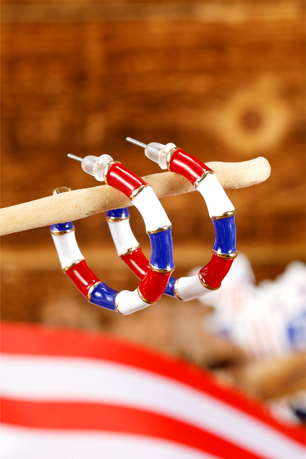 Dark Blue Independence Day Enamel C-shape Stud Earrings - loveforevers